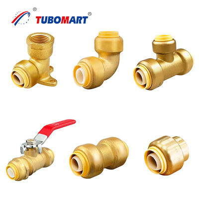 Air panas dingin Pex Push Fittings Lead Free Quick Connect Perlengkapan Kuningan PN10 PN16