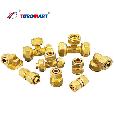 Sistem Pex Perunggu Kompresi Air Line Fitting lurus siku Tee Cross