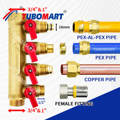 1/2 Inch Brass Pex Manifold 150 Psi Untuk Proyek Plumbing 200 ° F Max Suhu