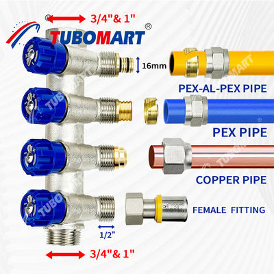 Tembaga Pex Distribusi Air Manifold 2 - 12 Outlet Pex Pipa Manifold