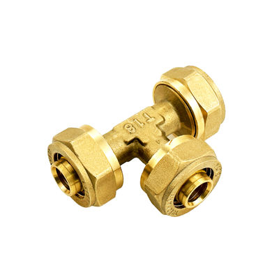 Fittings kompresi pipa Pex yang ditempa mesin di Kuning Kuning atau Nikel Plating Finish