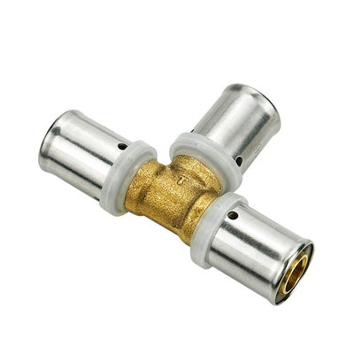 Pipa Pria Tee Brass Press Fittings Multilayer Pex Pert Pipe Press Fitting Untuk Sistem Pemanasan watermark
