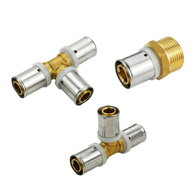 OEM 1/2 inci PEX Kuningan Fitting PEX Press Fitting 3/4 inci Sama Tee untuk Pex Underfloor Heating Pipe
